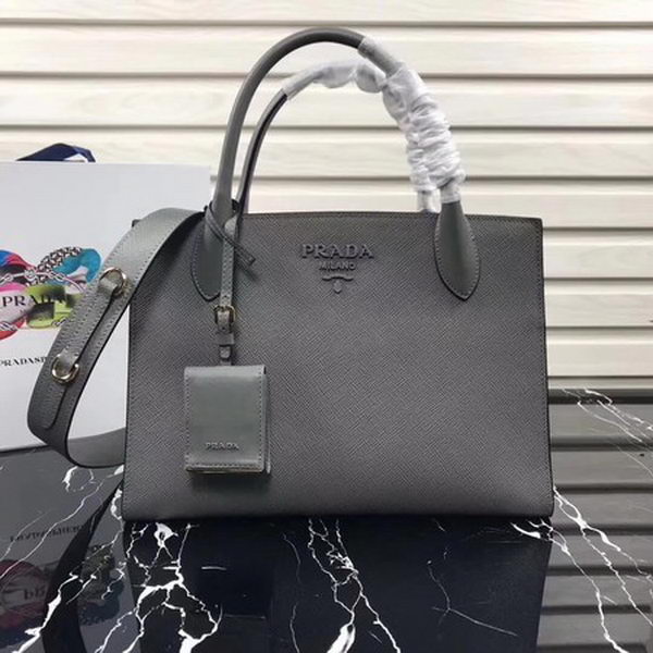 Prada Bibliotheque Handbag in Calf Leather 1BA155 Grey