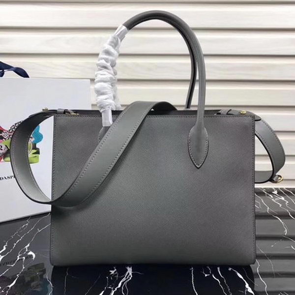 Prada Bibliotheque Medium Saffiano Top-Handle Tote Bag 1BG088 Grey