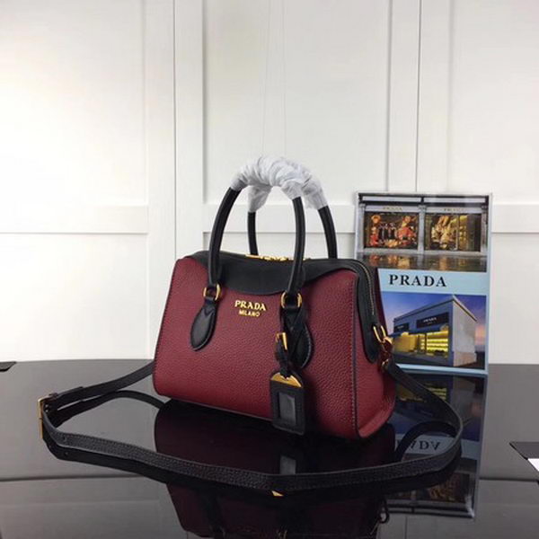 Prada Calfskin Leather Tote Bag 1BH093 Wine&Black