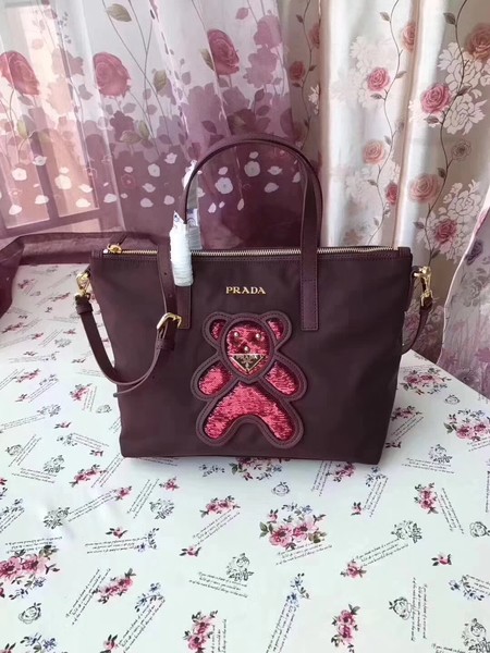 Prada Nylon Tote Bag 1BG061 Wine