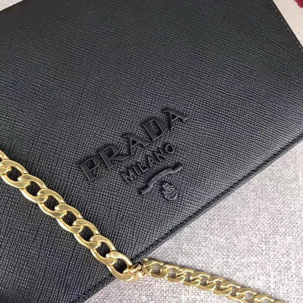 Prada Saffiano Logo Fold Over Shoulder Bag 1BP012 Black