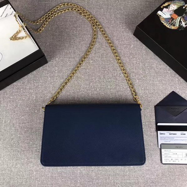 Prada Saffiano Logo Fold Over Shoulder Bag 1BP012 Blue