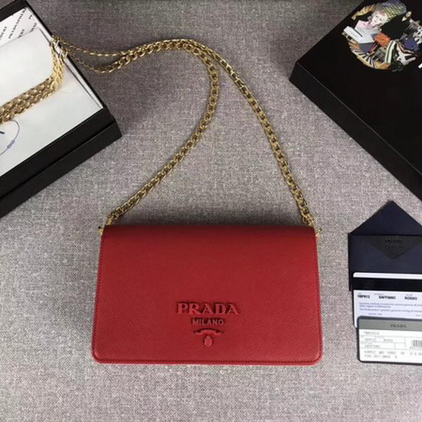 Prada Saffiano Logo Fold Over Shoulder Bag 1BP012 Red