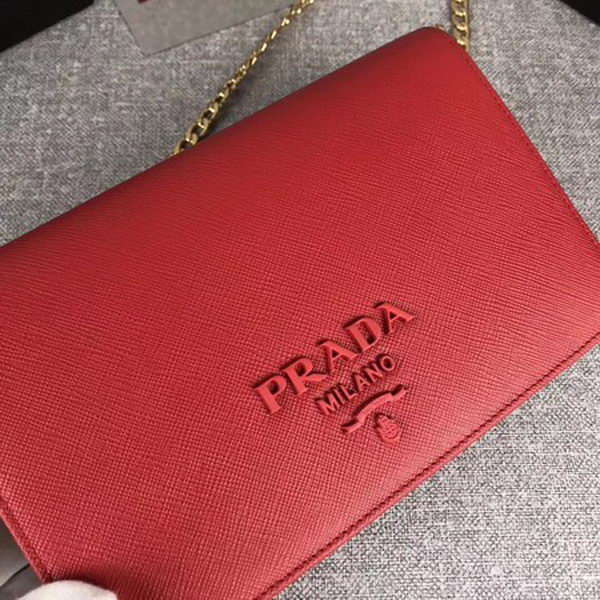 Prada Saffiano Logo Fold Over Shoulder Bag 1BP012 Red