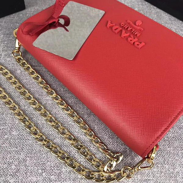 Prada Saffiano Logo Fold Over Shoulder Bag 1BP012 Red