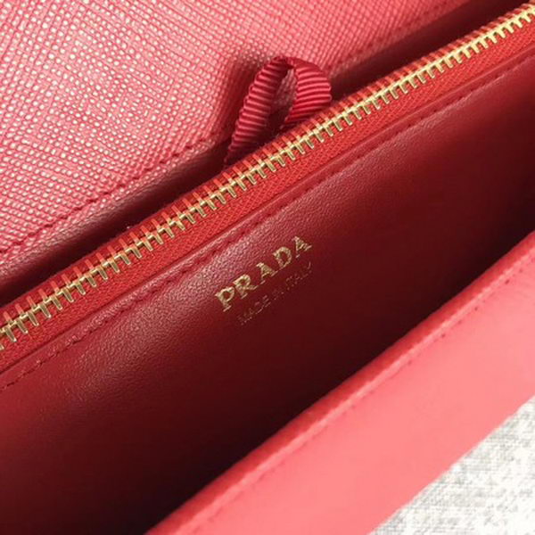 Prada Saffiano Logo Fold Over Shoulder Bag 1BP012 Red