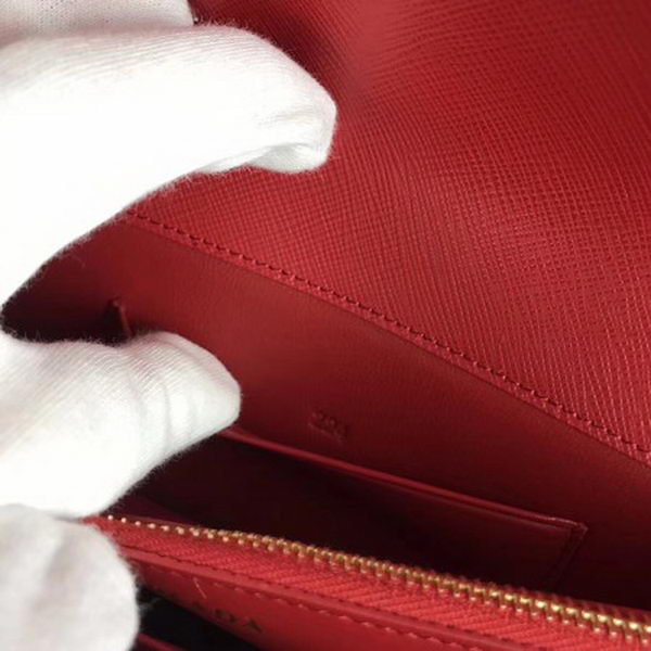 Prada Saffiano Logo Fold Over Shoulder Bag 1BP012 Red