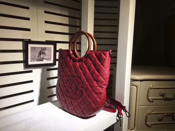 Chanel Calfskin Leather Tote Bag 8009 Red