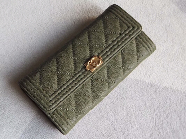 Chanel Boy Matelasse Long Wallet Calfskin Leather CHA5264 Green