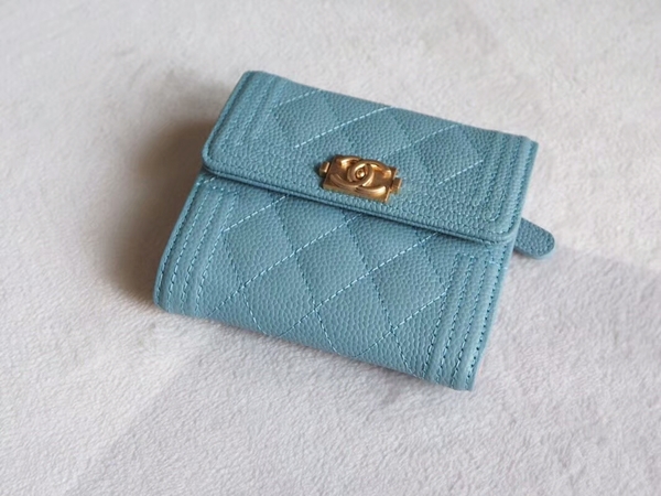 Chanel Tri-Fold Wallet Calfskin Leather A48980 Blue