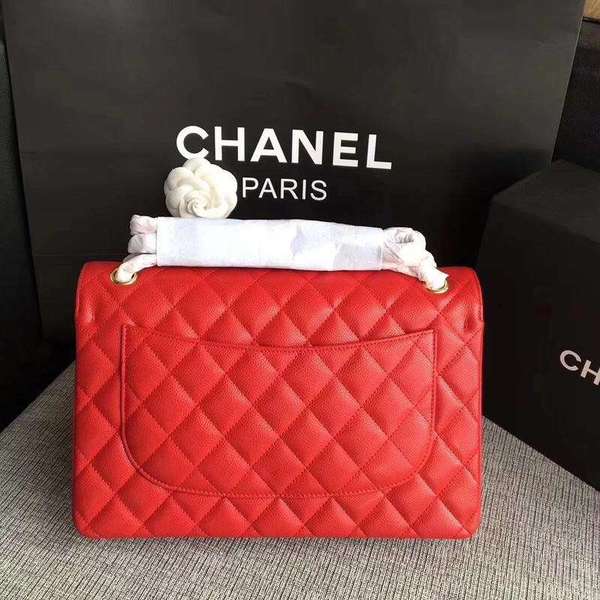 Chanel Flap Shoulder Bags Red Original Calfskin Leather CF1113 Gold