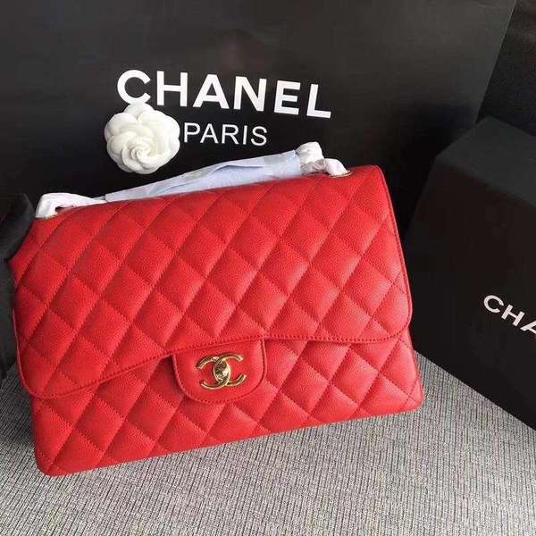 Chanel Flap Shoulder Bags Red Original Calfskin Leather CF1113 Gold