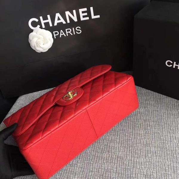 Chanel Flap Shoulder Bags Red Original Calfskin Leather CF1113 Gold