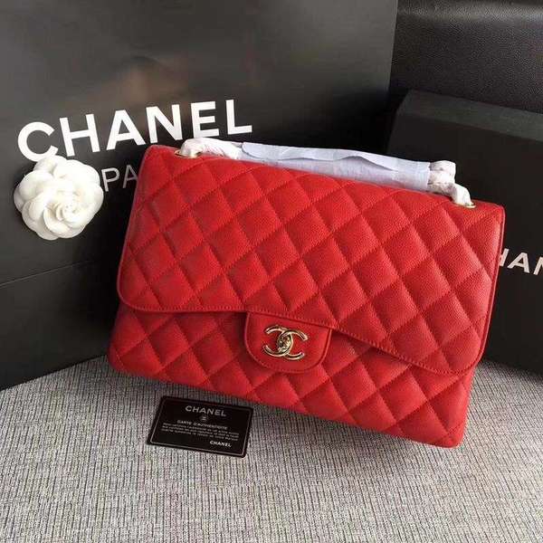 Chanel Flap Shoulder Bags Red Original Calfskin Leather CF1113 Gold