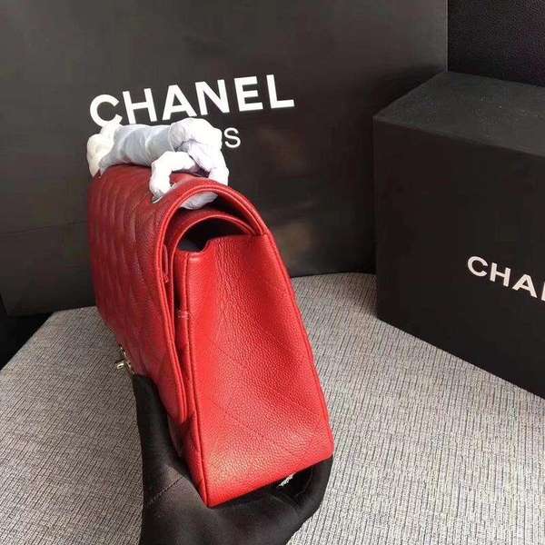 Chanel Flap Shoulder Bags Red Original Calfskin Leather CF1113 Silver