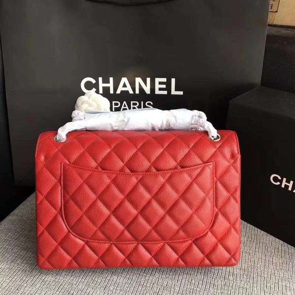 Chanel Flap Shoulder Bags Red Original Calfskin Leather CF1113 Silver