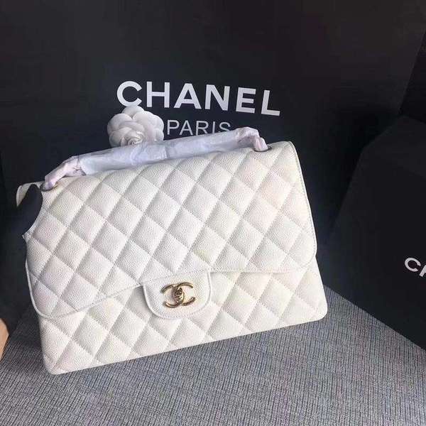 Chanel Flap Shoulder Bags White Original Calfskin Leather CF1113 Gold