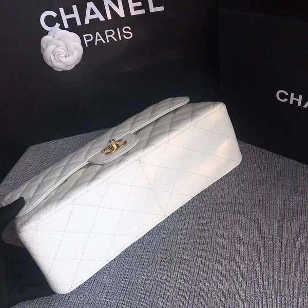 Chanel Flap Shoulder Bags White Original Calfskin Leather CF1113 Gold