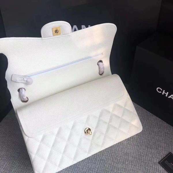 Chanel Flap Shoulder Bags White Original Calfskin Leather CF1113 Gold