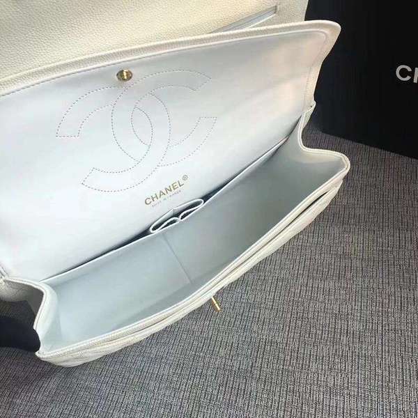 Chanel Flap Shoulder Bags White Original Calfskin Leather CF1113 Gold