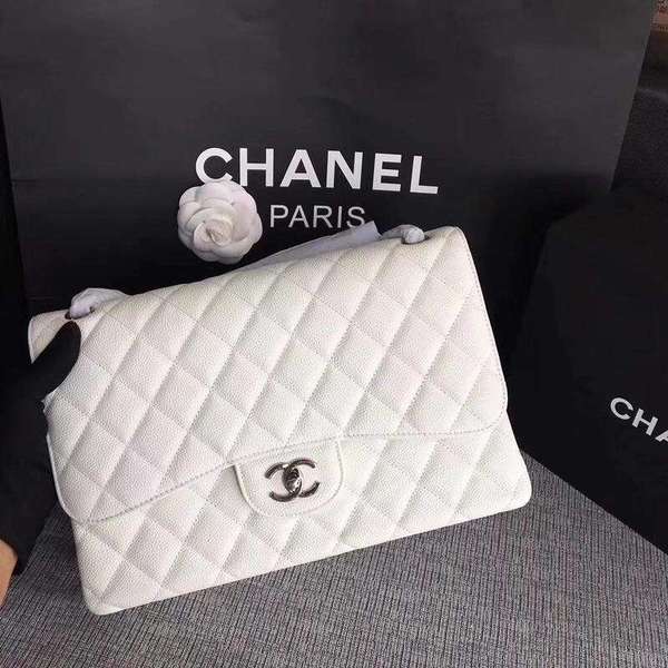 Chanel Flap Shoulder Bags White Original Calfskin Leather CF1113 Silver