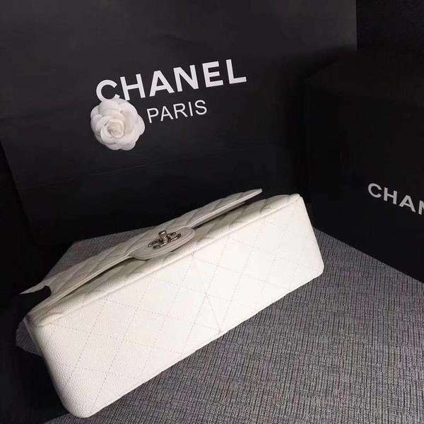 Chanel Flap Shoulder Bags White Original Calfskin Leather CF1113 Silver