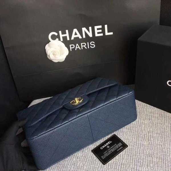 Chanel Flap Shoulder Bags Dark Blue Original Calfskin Leather CF1113 Gold