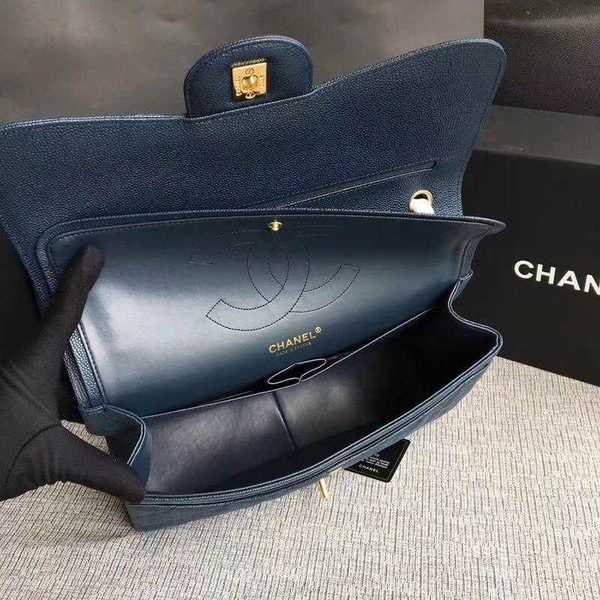 Chanel Flap Shoulder Bags Dark Blue Original Calfskin Leather CF1113 Gold