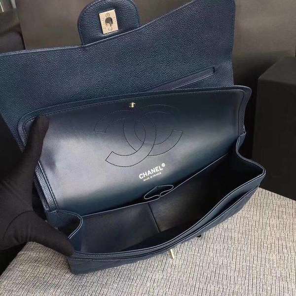 Chanel Flap Shoulder Bags Dark Blue Original Calfskin Leather CF1113 Silver