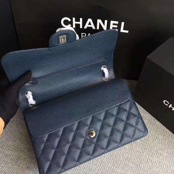 Chanel Flap Shoulder Bags Dark Blue Original Calfskin Leather CF1113 Silver