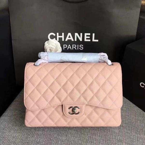 Chanel Flap Shoulder Bags Pink Original Calfskin Leather CF1113 Silver