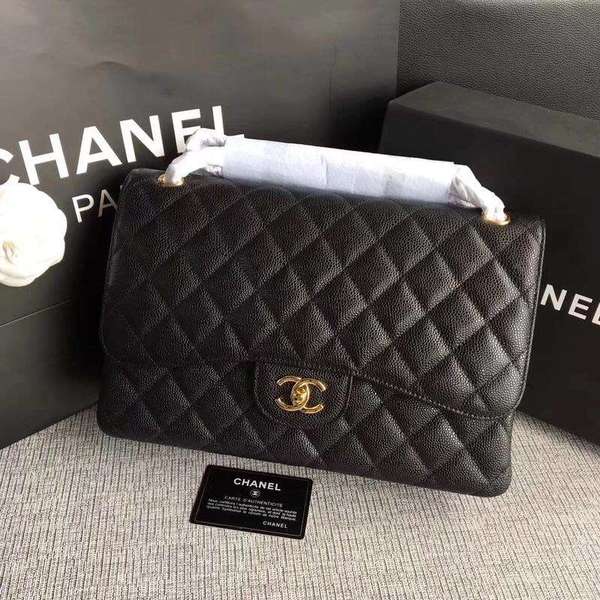 Chanel Flap Shoulder Bags Black Original Calfskin Leather CF1113 Gold