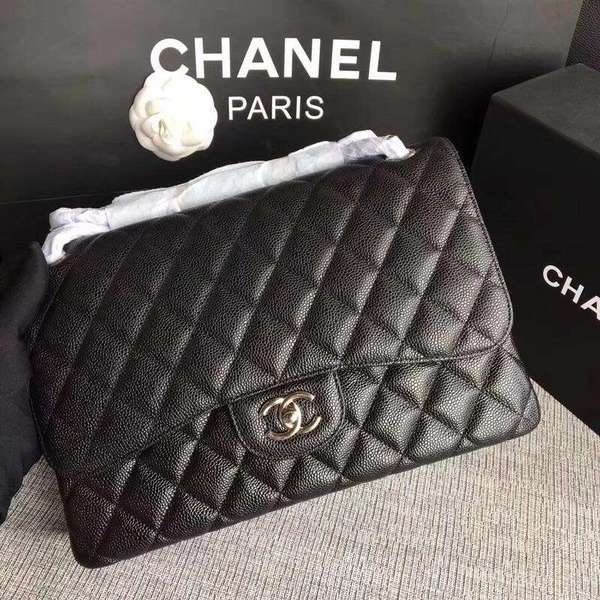 Chanel Flap Shoulder Bags Black Original Calfskin Leather CF1113 Silver