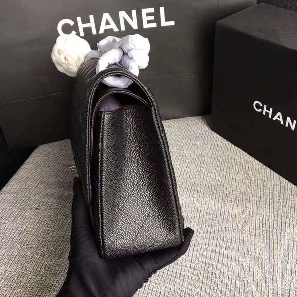 Chanel Flap Shoulder Bags Black Original Calfskin Leather CF1113 Silver