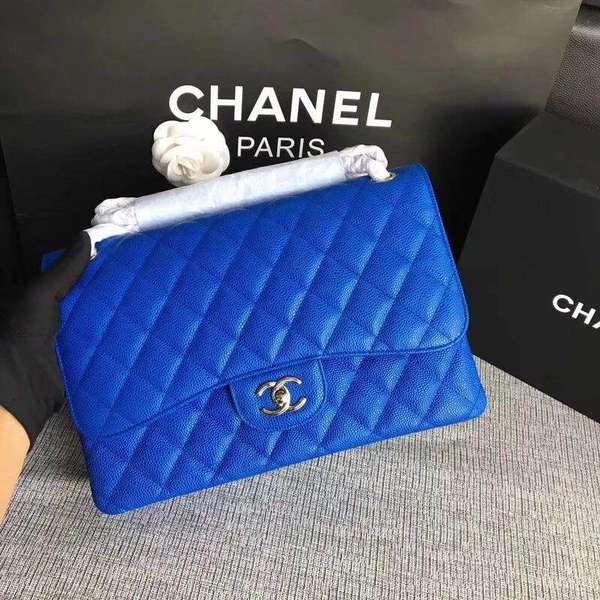 Chanel Flap Shoulder Bags Blue Original Calfskin Leather CF1113 Silver