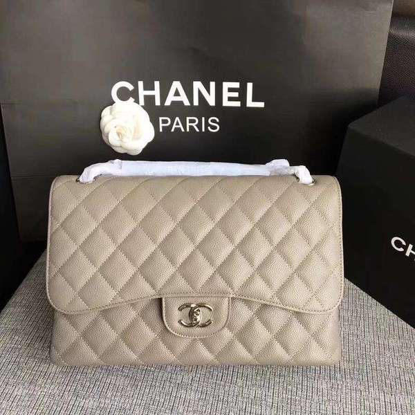 Chanel Flap Shoulder Bags Grey Original Calfskin Leather CF1113 Silver