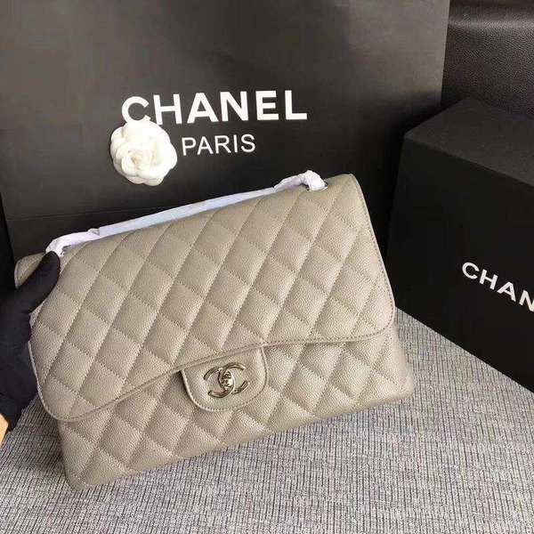 Chanel Flap Shoulder Bags Grey Original Calfskin Leather CF1113 Silver