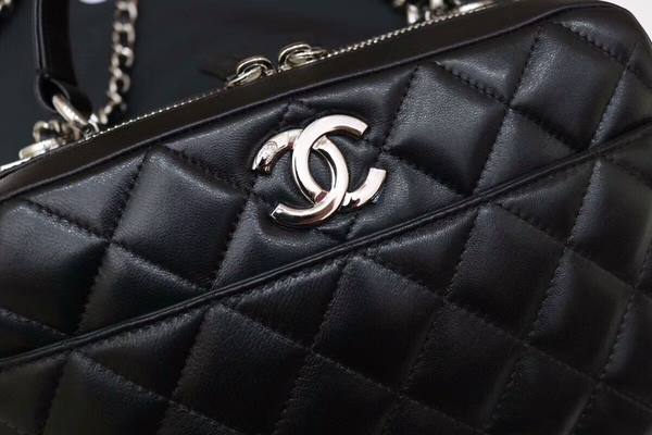 Chanel Tote Bag Black Original Sheepskin Leather A92239 Silver