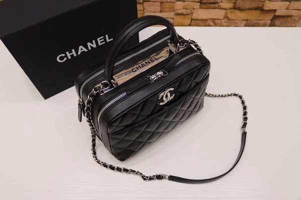 Chanel Tote Bag Black Original Sheepskin Leather A92239 Silver