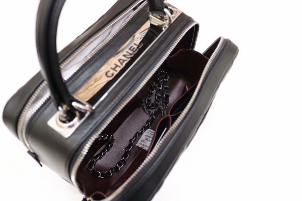 Chanel Tote Bag Black Original Sheepskin Leather A92239 Silver