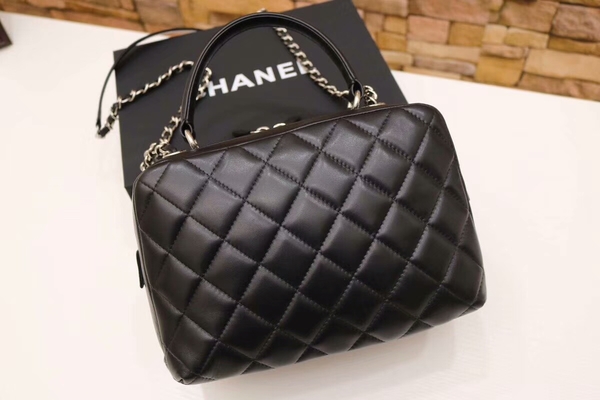 Chanel Tote Bag Black Original Sheepskin Leather A92239 Silver