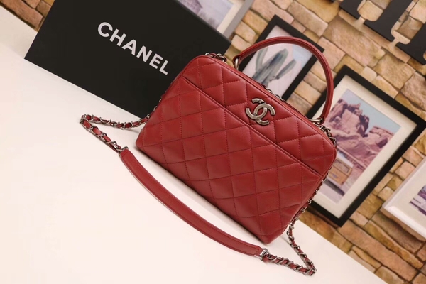 Chanel Tote Bag Red Original Sheepskin Leather A92239 Silver