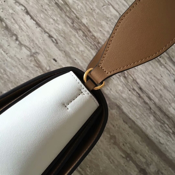 Celine FRAME Calfskin Leather Shoulder Bag 43343 Camel&White