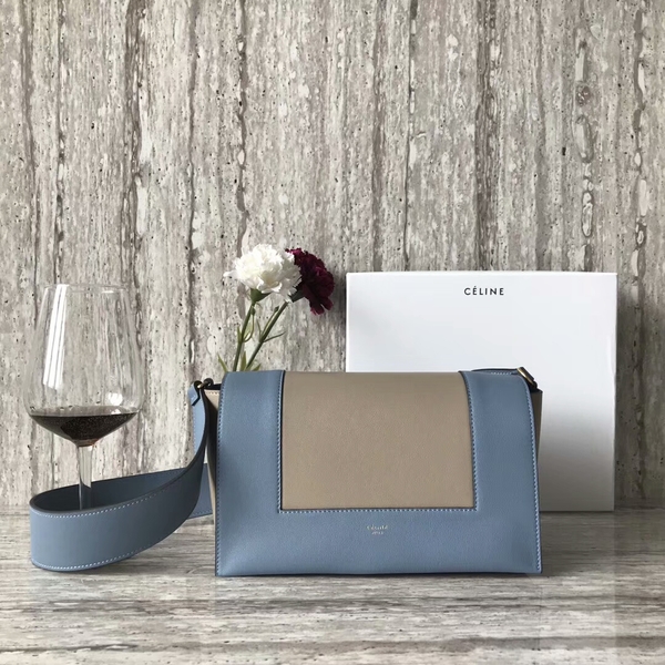 Celine FRAME Calfskin Leather Shoulder Bag 43343 Skyblue&Grey