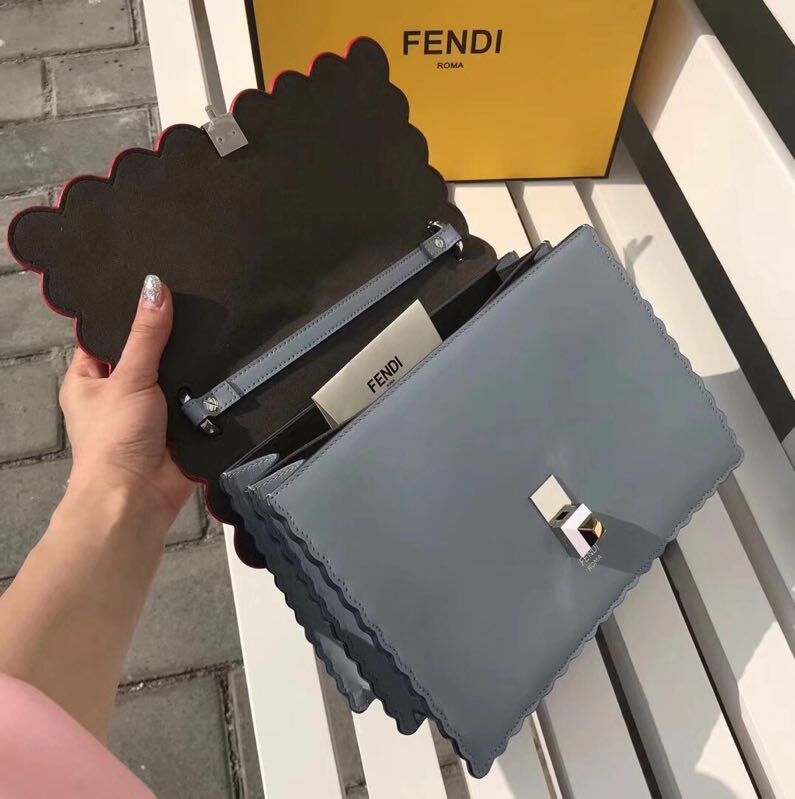 FENDI Flowers Shoulder Bag Calfskin Leather FD3680 Blue