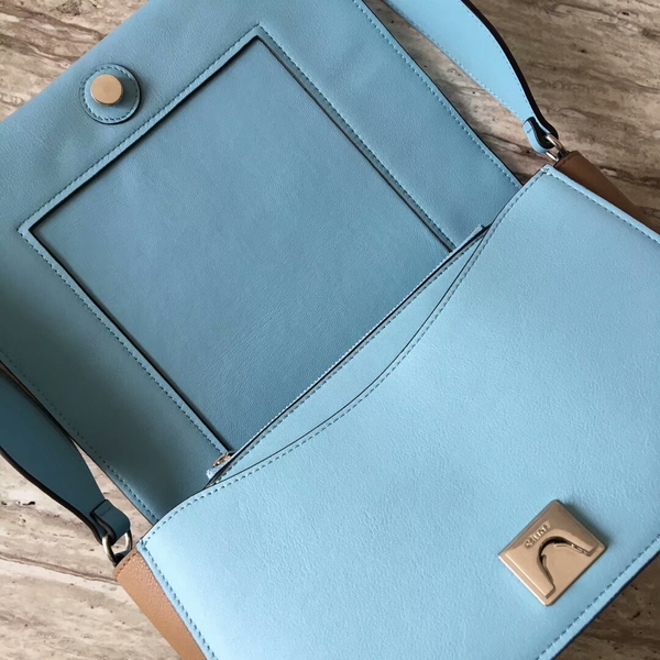 Celine FRAME Calfskin Leather Shoulder Bag 43343 Blue&Camel