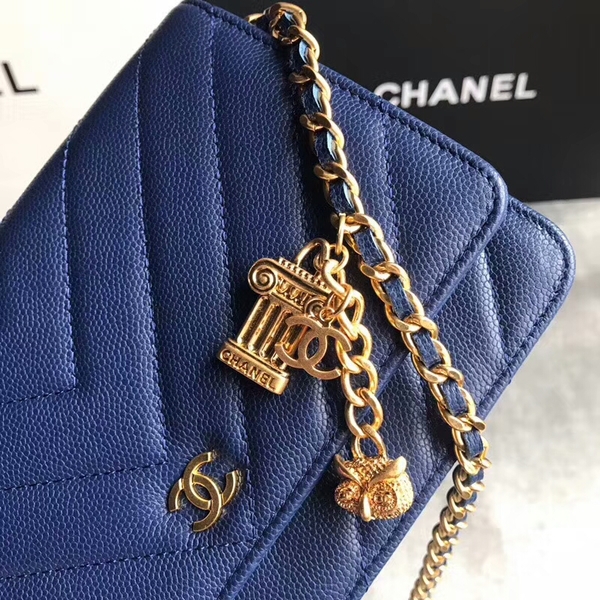 Chanel Owl Pendant Flap Shoulder Bag Calfskin Leather A33814 Blue