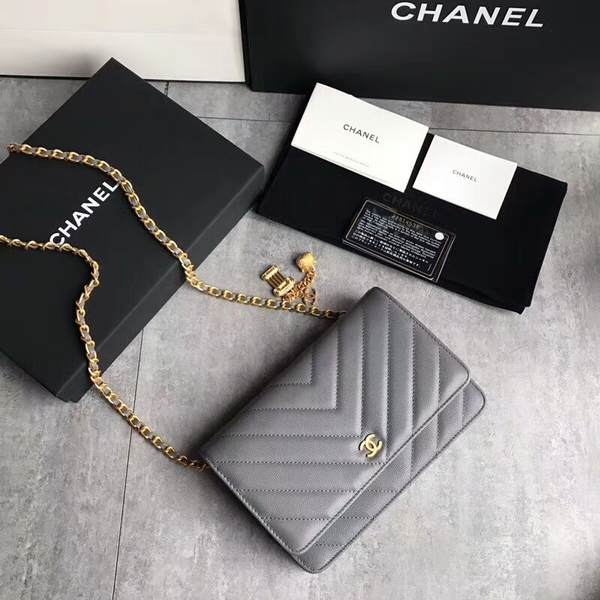 Chanel Owl Pendant Flap Shoulder Bag Calfskin Leather A33814 Grey