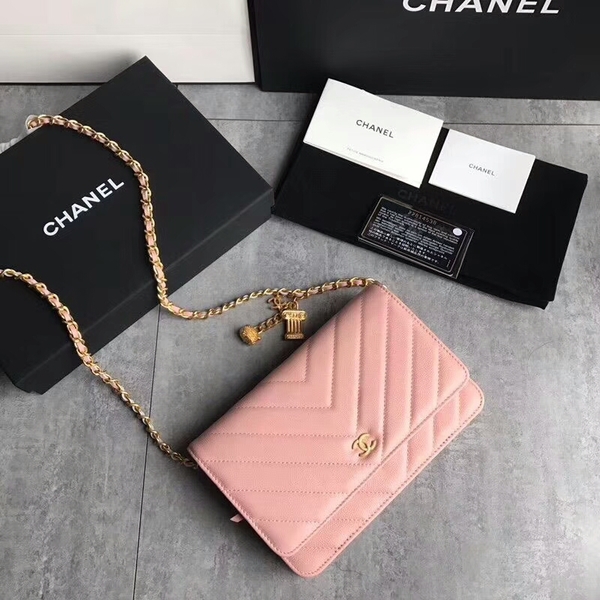 Chanel Owl Pendant Flap Shoulder Bag Calfskin Leather A33814 Peach