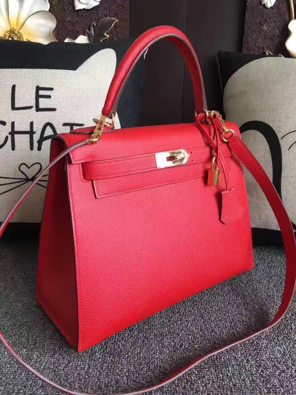 Hermes Kelly 28cm Shoulder Bags espom leather Red